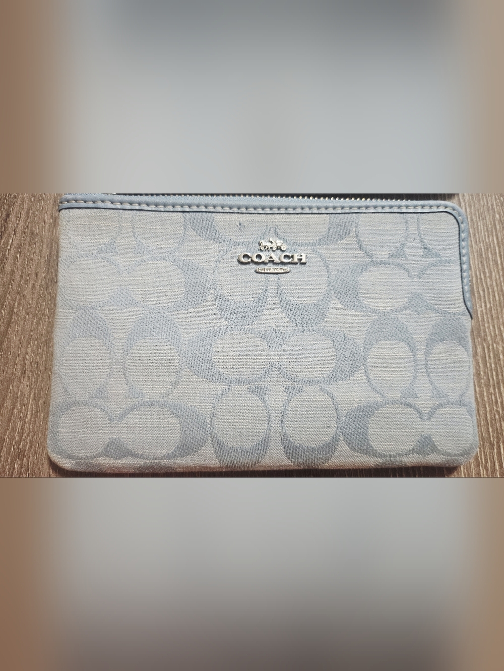 Authentic Coach Denim Wristlet Light Blue/Copper